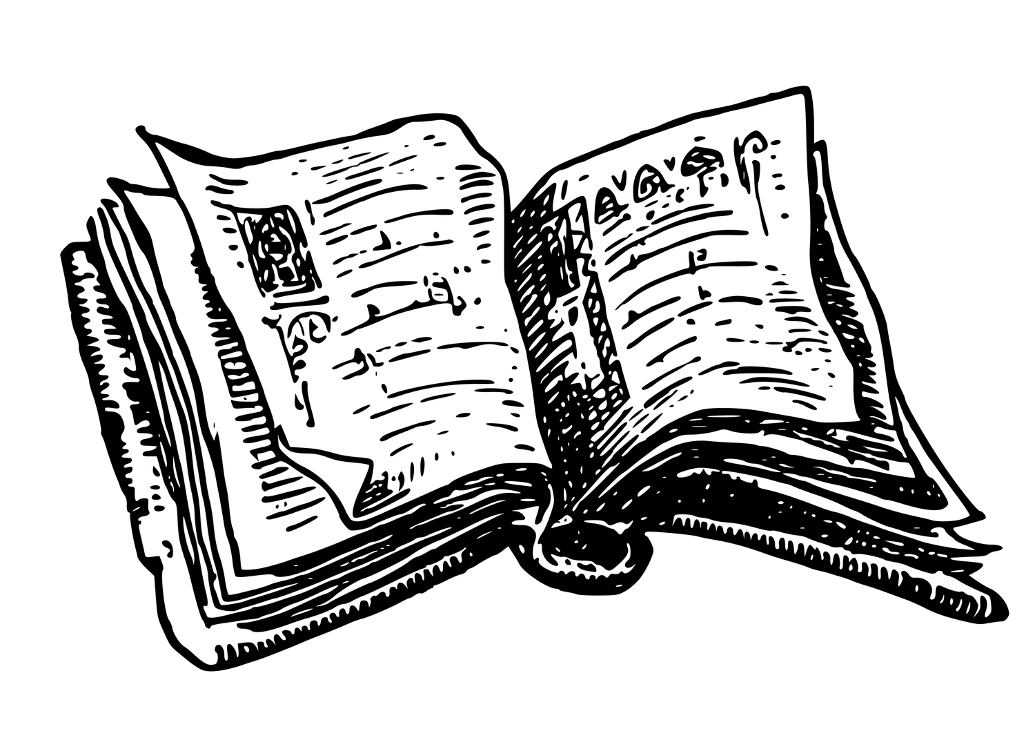 Image d'un dessin en noir et blanc d'un livre ouvert